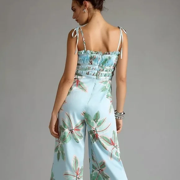 NWT Anthropologie Hutch Ruched Blue Floral Jumpsuit 10 - Picture 4 of 8